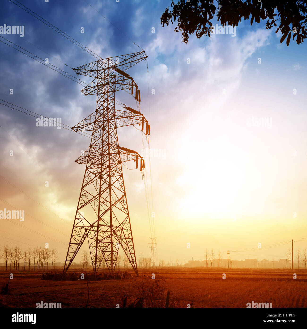 high voltage post.High-voltage tower sky background Stock Photo - Alamy