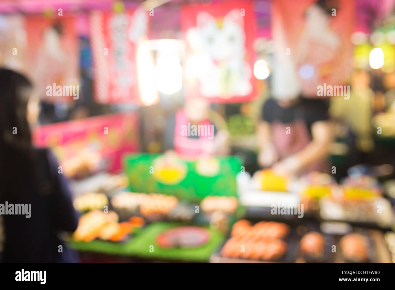 Abstract blur image of train night market in bangkok, Thailand. Stock Photo