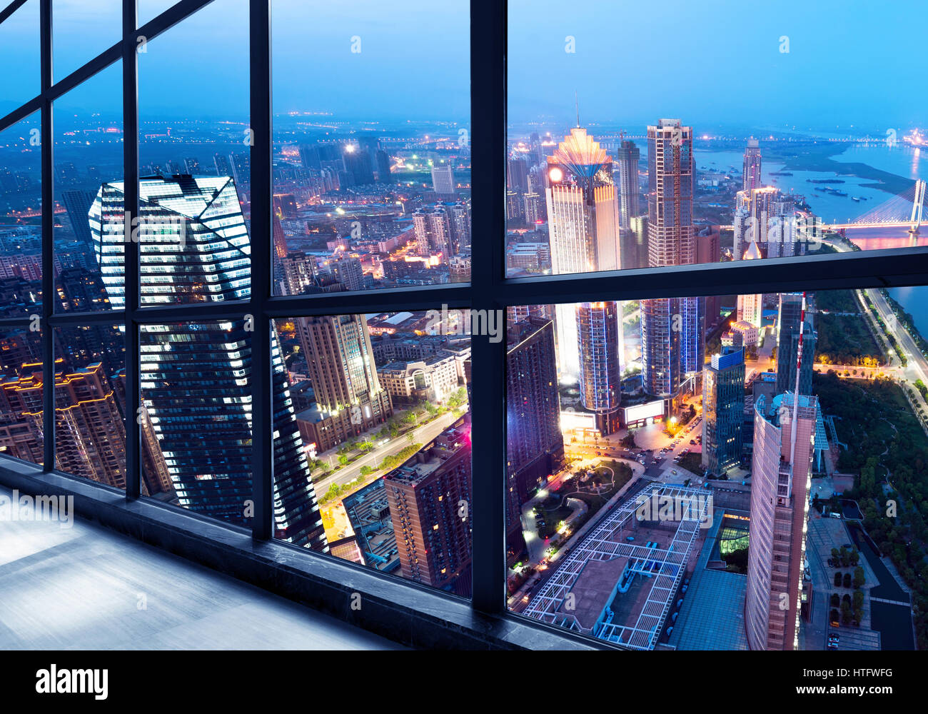 Out of the window of the big city at night Stock Photo - Alamy