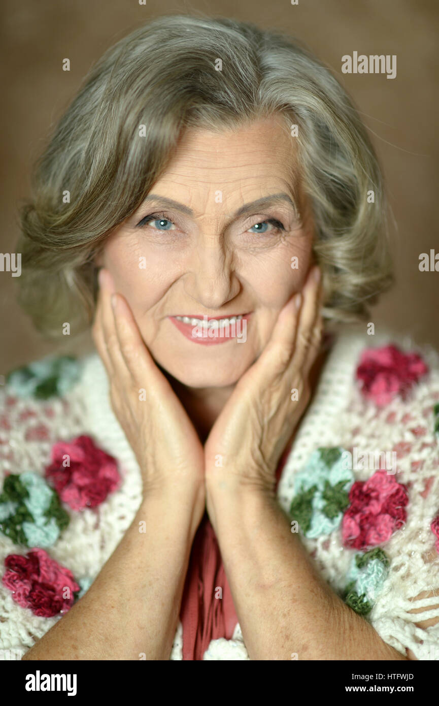 Portrait Of A Beautiful Happy Elderly Woman Closeup Stock Photo - Alamy