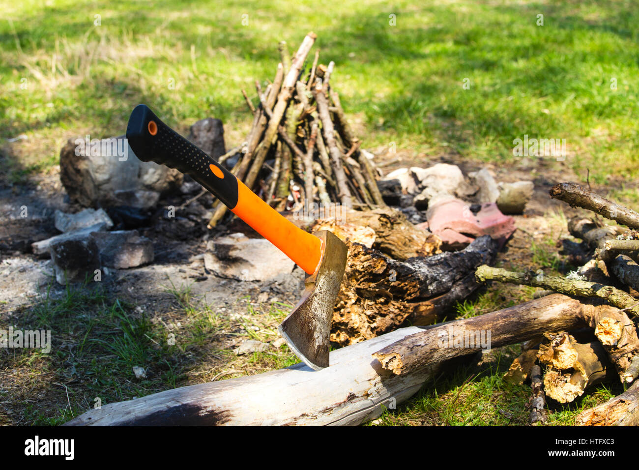 Fireplace in camping Stock Photo Alamy