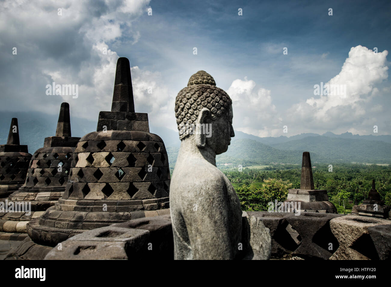 Buddha statue in Borobudur Temple - Java, Indonesia Stock Photo