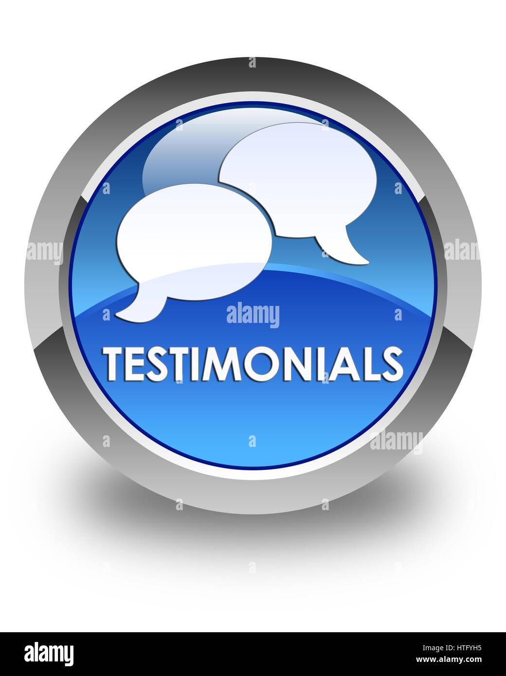 Testimonials (chat icon) isolated on glossy blue round button abstract ...
