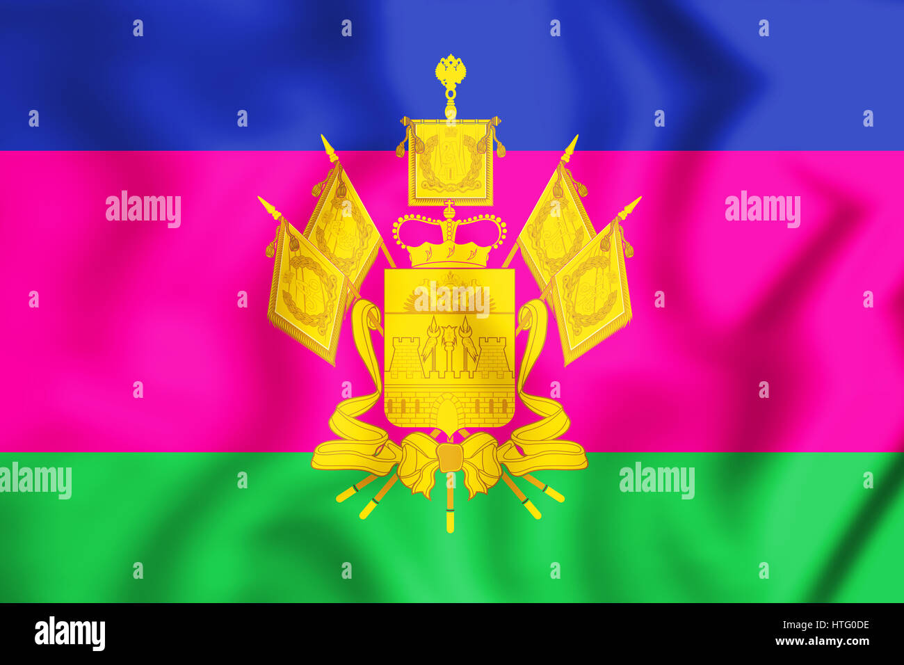 3D Flag of Krasnodar Krai, Russia. 3D Illustration. Stock Photo