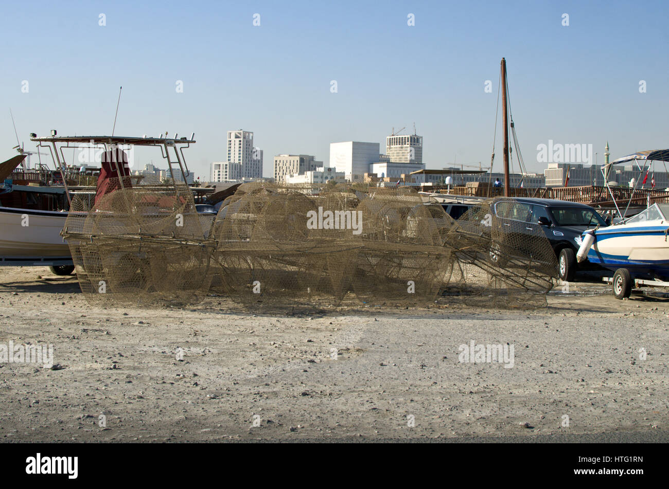 Traditional fishing nets used in Qatar Stock Photo