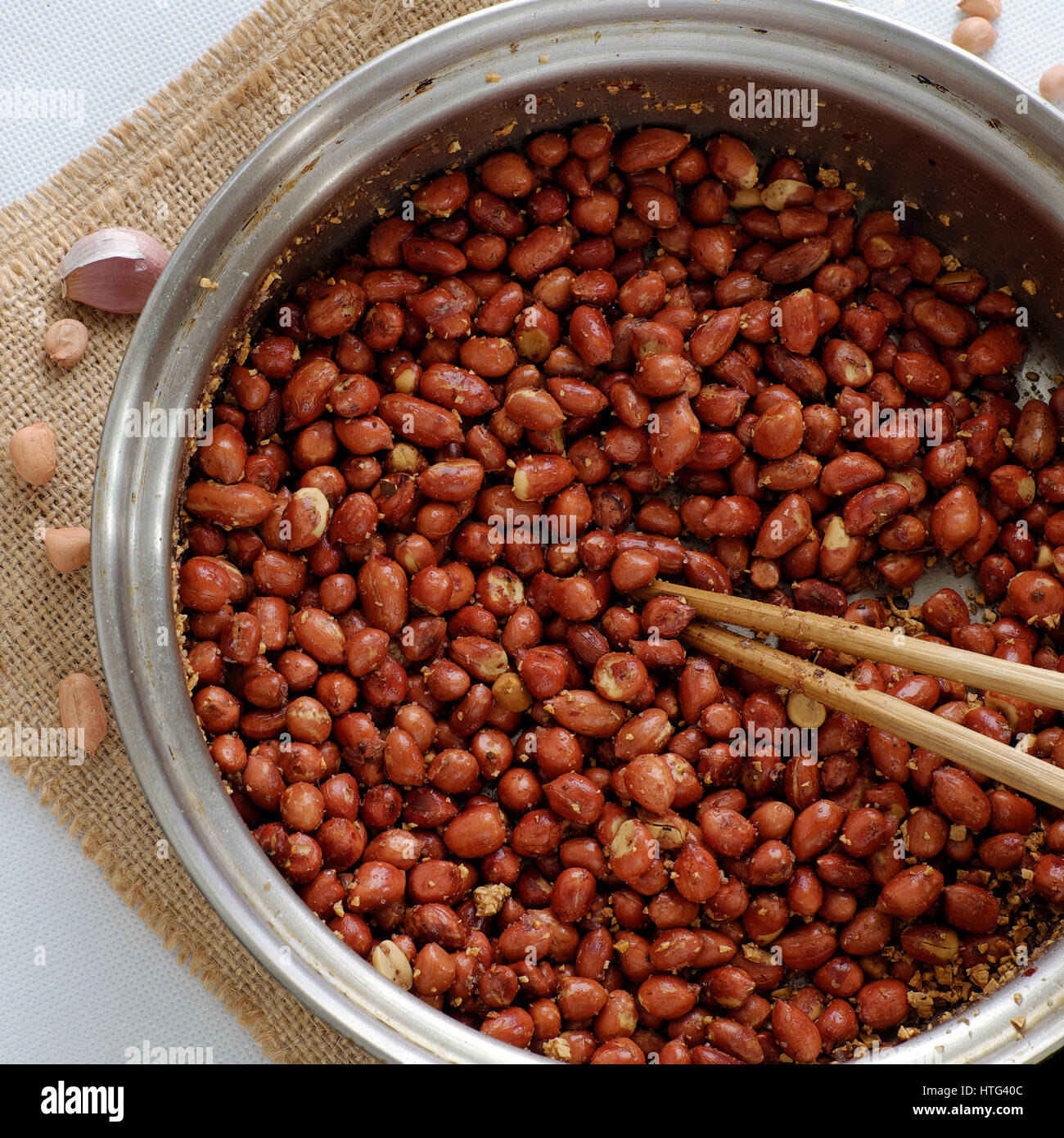 Vietnamese snack food, roasted peanut with red hot pepper, garlic, salt