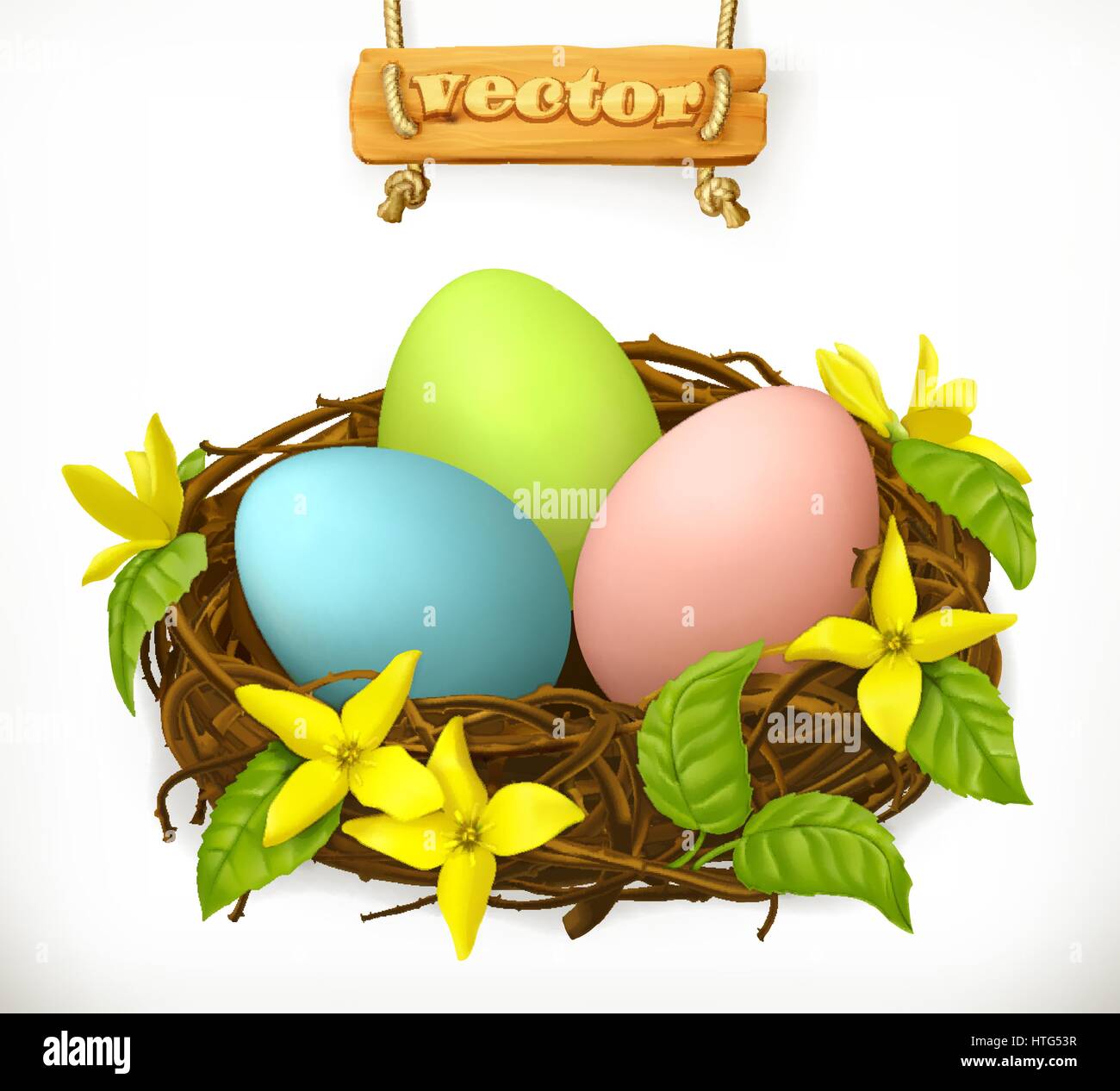 Bird nest, Easter eggs and spring flowers. 3d vector icon Stock Vector Image & Art Alamy