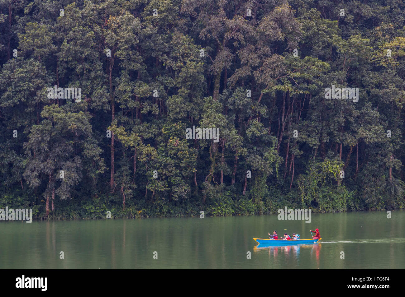 People in boats on Fewa lake Pokhara Nepal Stock Photo