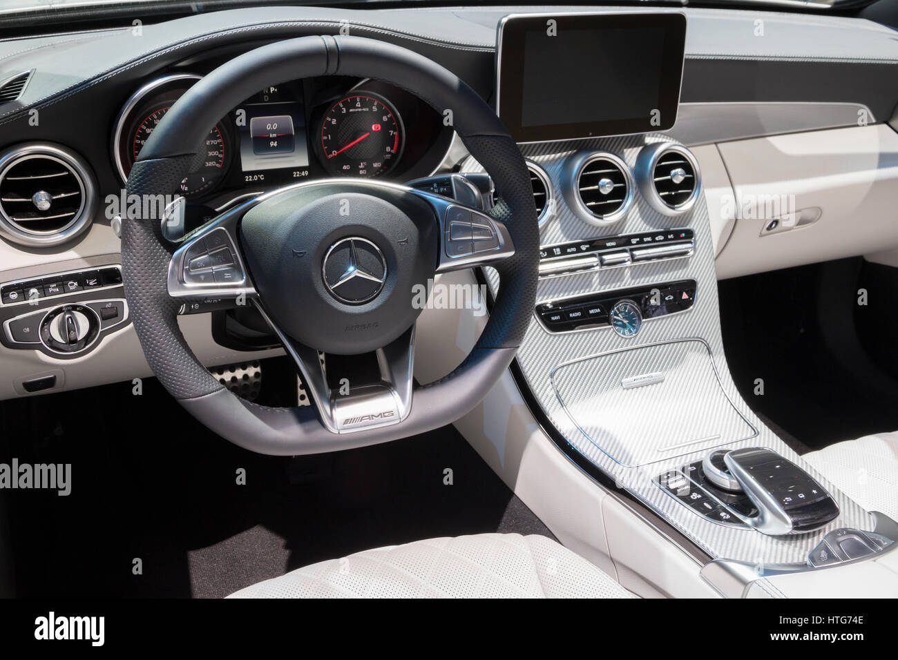 GENEVA, SWITZERLAND - MARCH 8, 2017: Mercedes AMG interior car interior presented at the 87th Geneva International Motor Show. Stock Photo