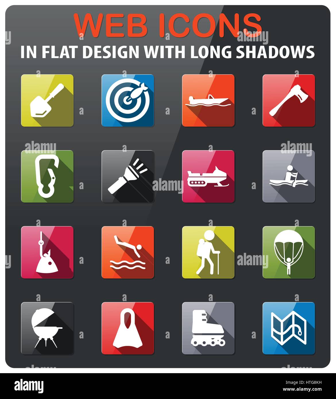 Active recreation icons set in flat design with long shadow Stock ...