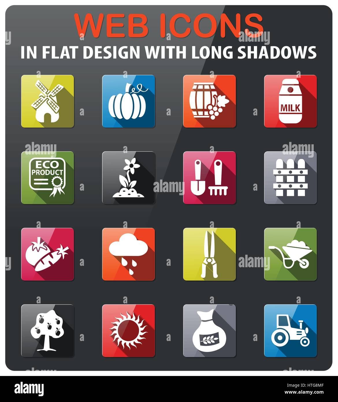 agriculture icons set in flat design with long shadow Stock Vector ...