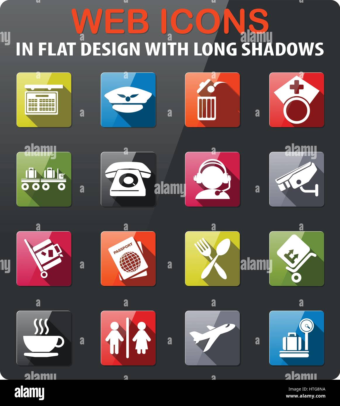 airport icons set in flat design with long shadow Stock Vector Image ...