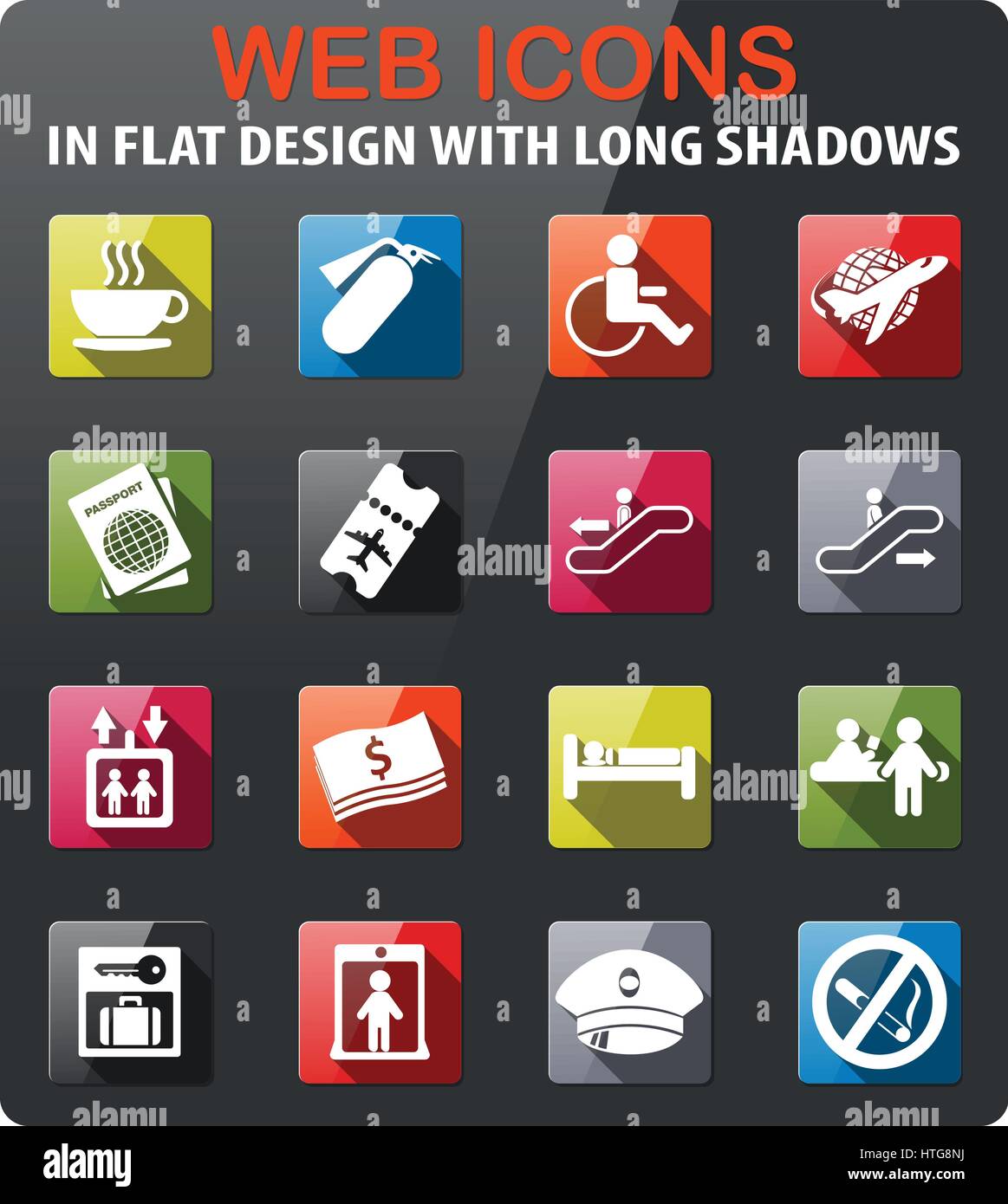 airport icons set in flat design with long shadow Stock Vector Image ...