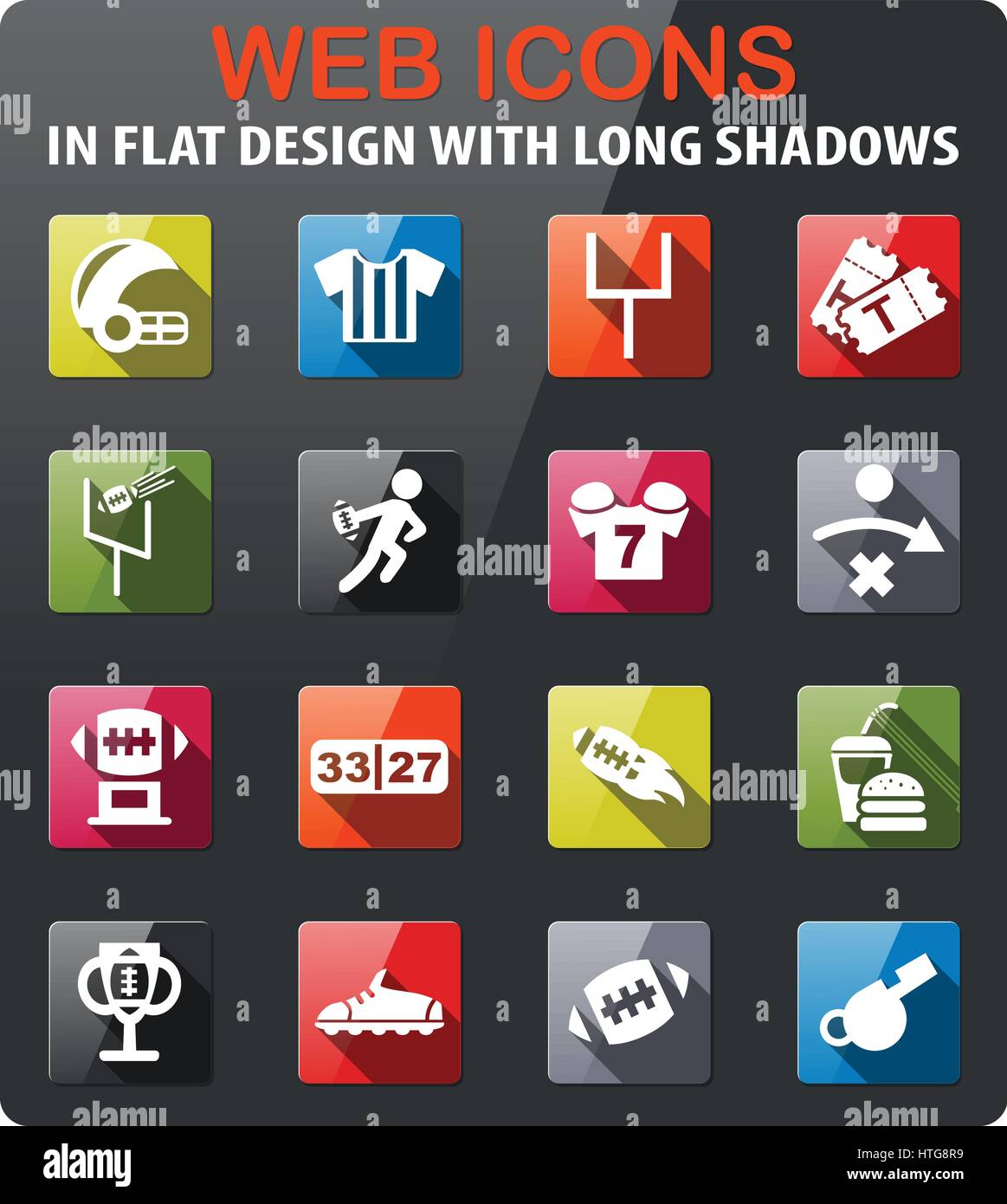 american football icons set in flat design with long shadow Stock ...
