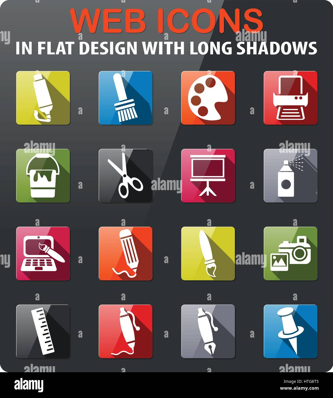 art tools icons set in flat design with long shadow Stock Vector Image ...