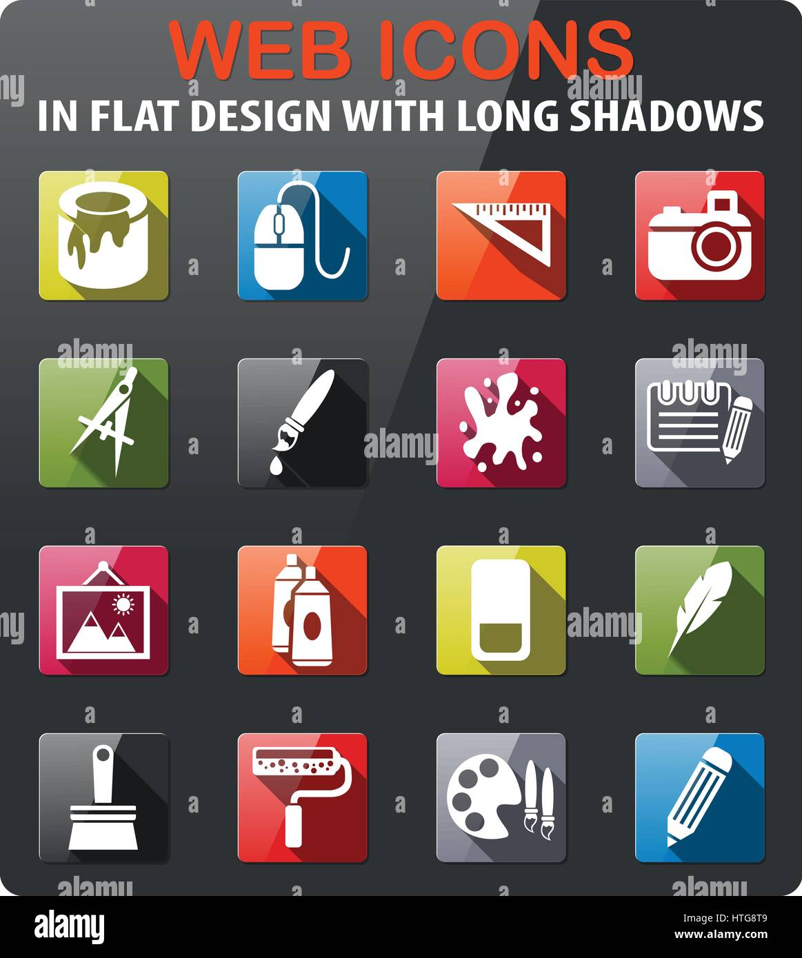 art tools icons set in flat design with long shadow Stock Vector Image ...