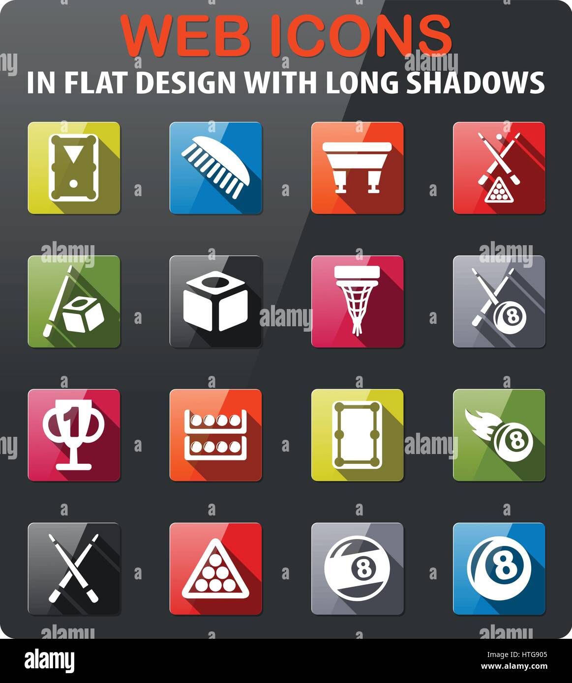 billiards icons set in flat design with long shadow Stock Vector Image ...