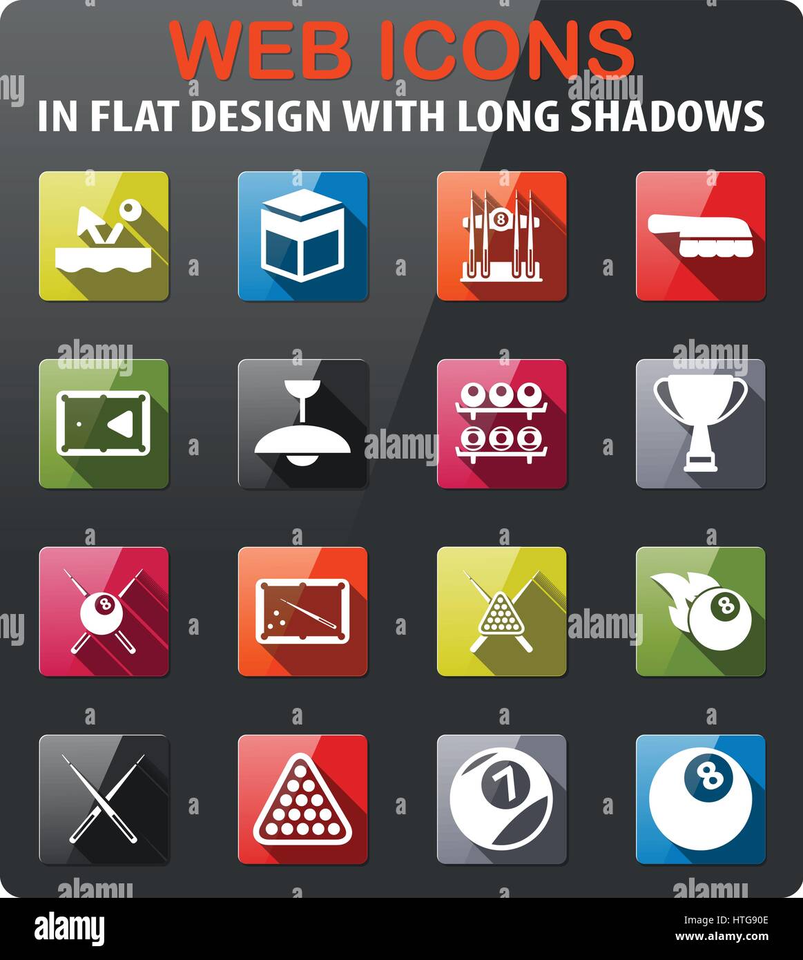 Billiards icons set in flat design with long shadow Stock Vector Image ...
