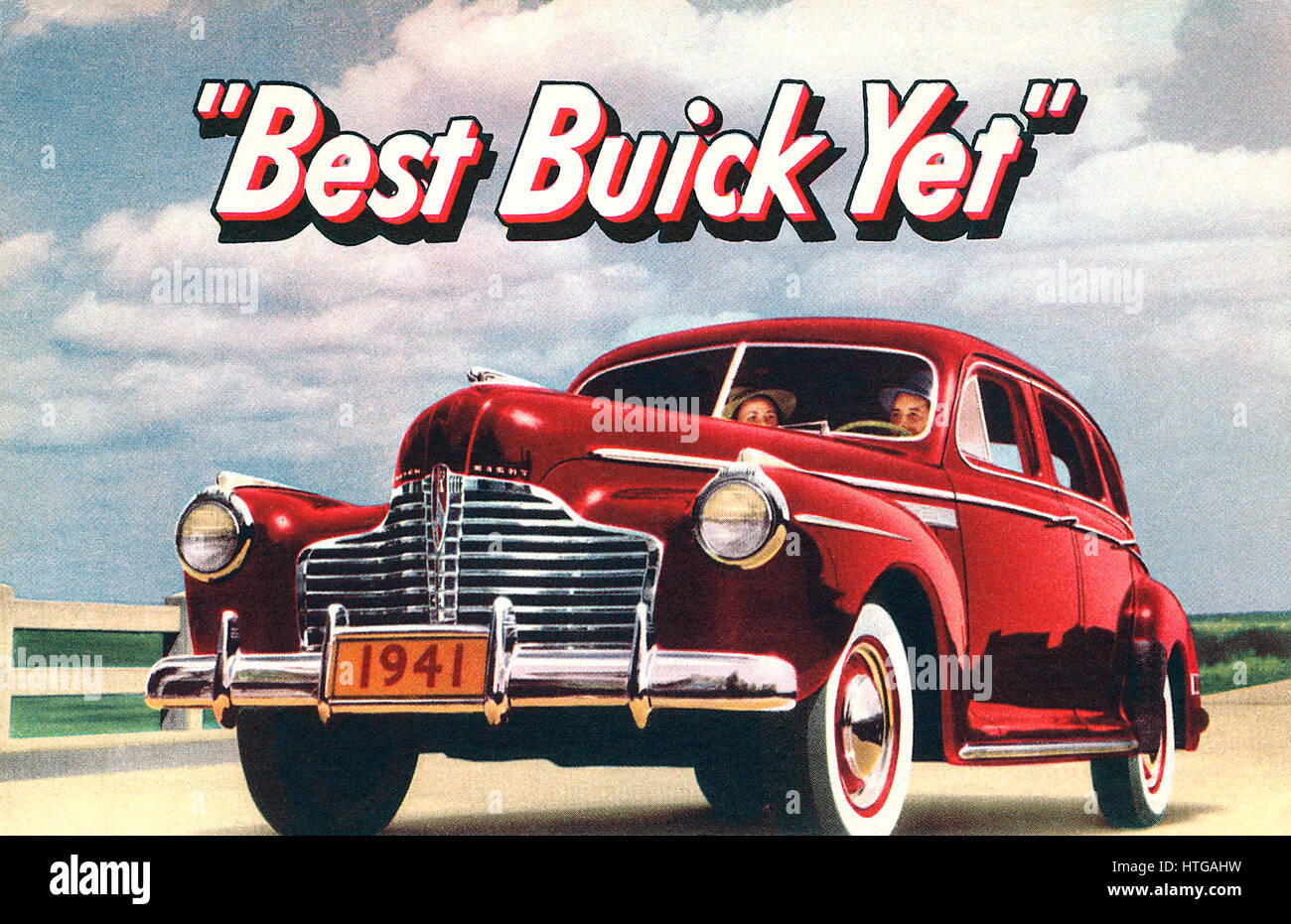 U.S. postcard advertising the Buick Series 50 Super coupe, introduced in 1940. Stock Photo