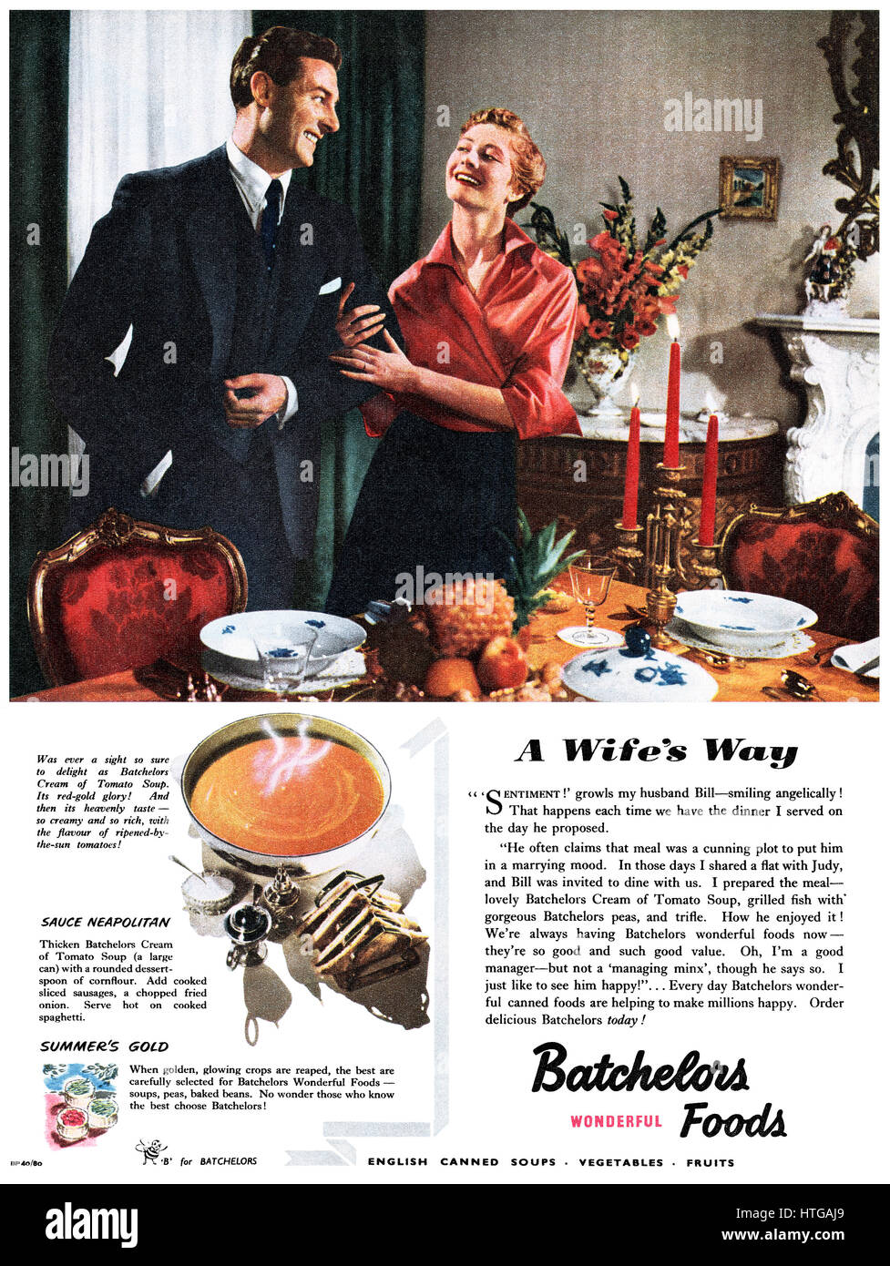 1952 British advertisement for Batchelors Foods. Stock Photo
