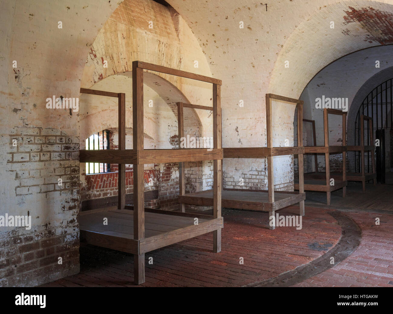 Bunks in the jail area of Fort Pulaski National Monument Stock Photo