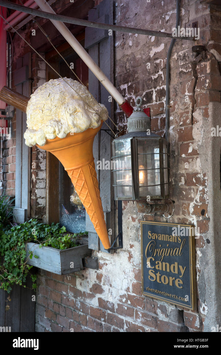 Giant ice cream cone advertising an ice cream parlor, riverfront of