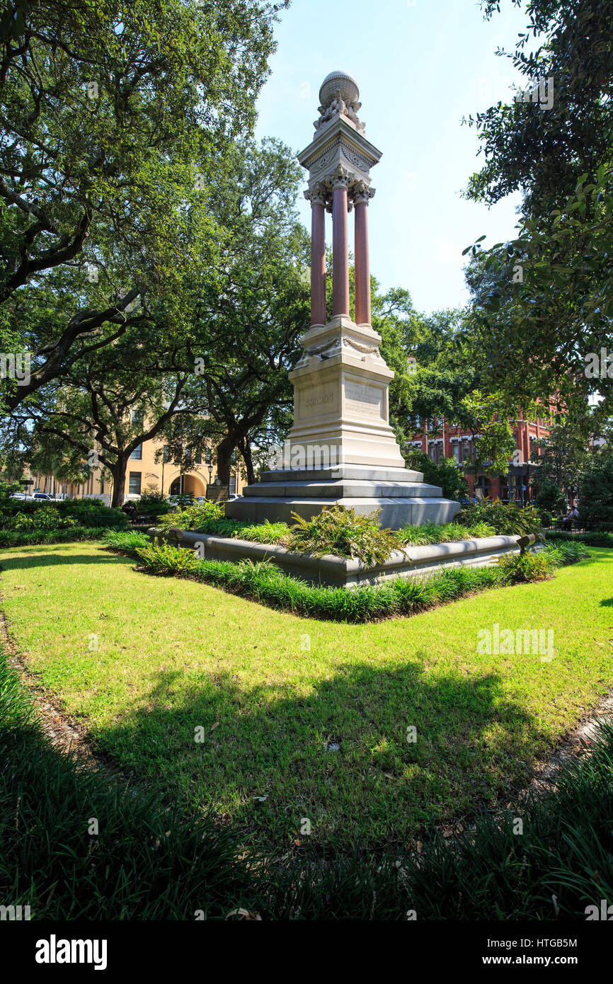 William Washington Gordon monument on Wright Square, downtown Savannah. founder first GA railroad. designed by Henry Van Brunt and Frank M. Howe, Stock Photo