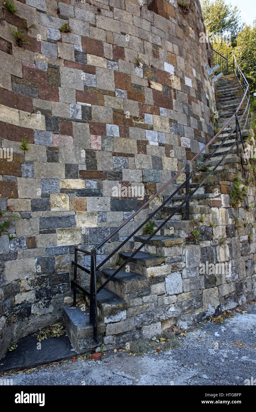 Stone staircase in the historic district of downtown Savannah near the river Stock Photo