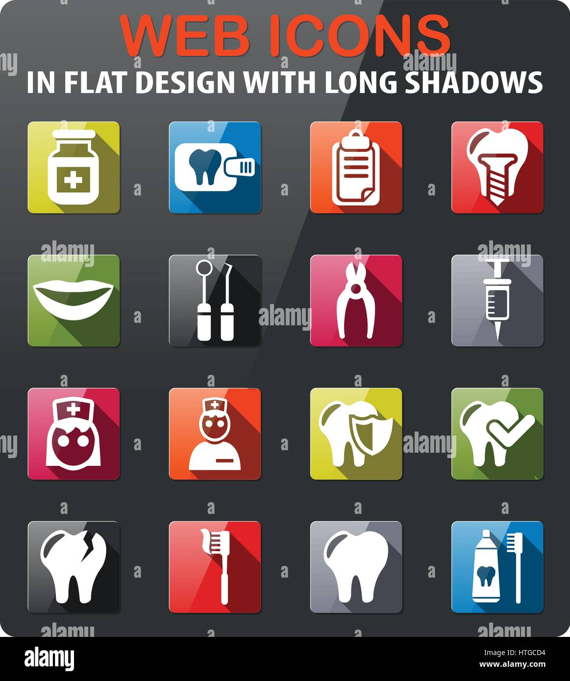 dental office icons set in flat design with long shadow Stock Vector ...