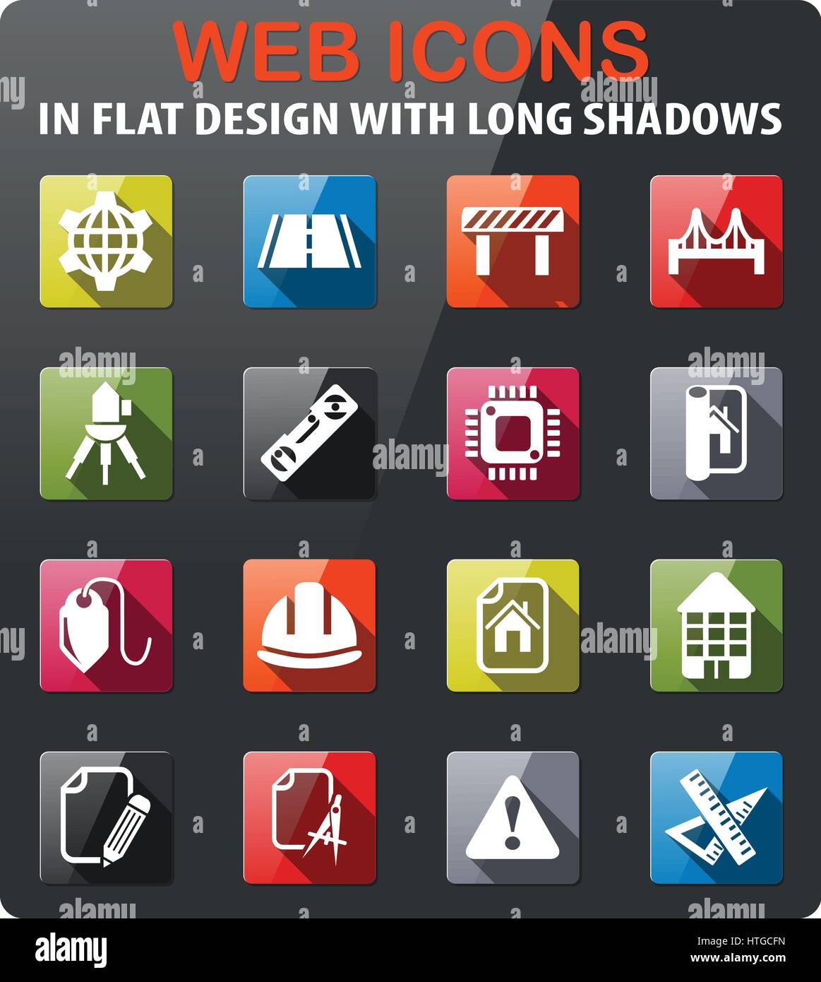 engineering icons set in flat design with long shadow Stock Vector ...
