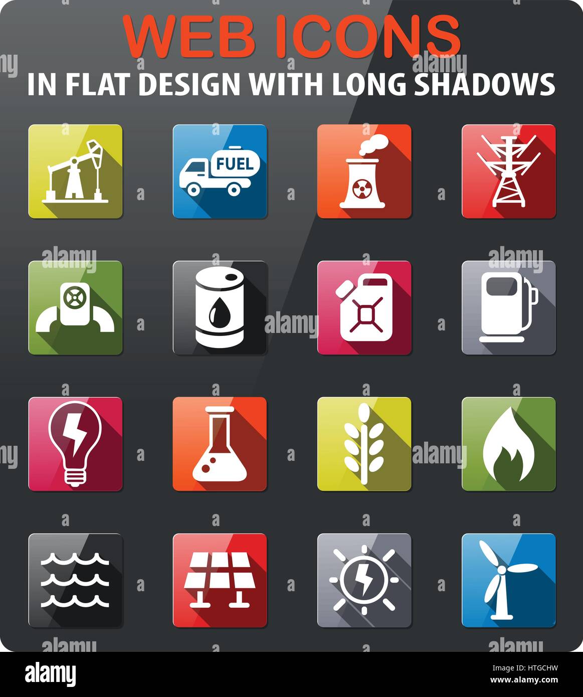 fuel and power icons set in flat design with long shadow Stock Vector ...