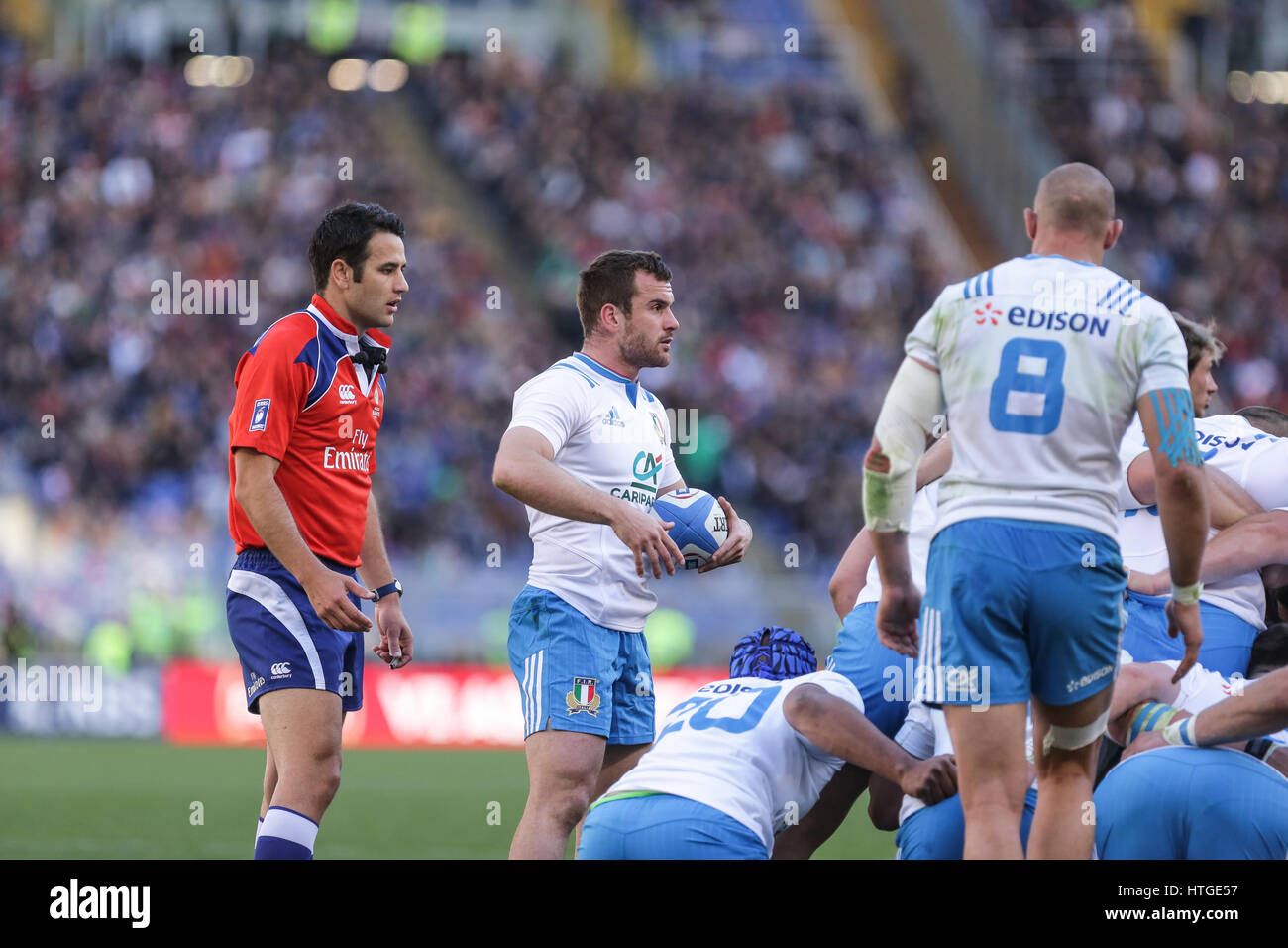 Rome, Italy. 11th Mar, 2017. Italy's scrum half Giorgio Bronzini is ready for the put-in scrum in the rugby match against Italy in RBS 6Nations  Credit: Massimiliano Carnabuci/Alamy Live News Stock Photo