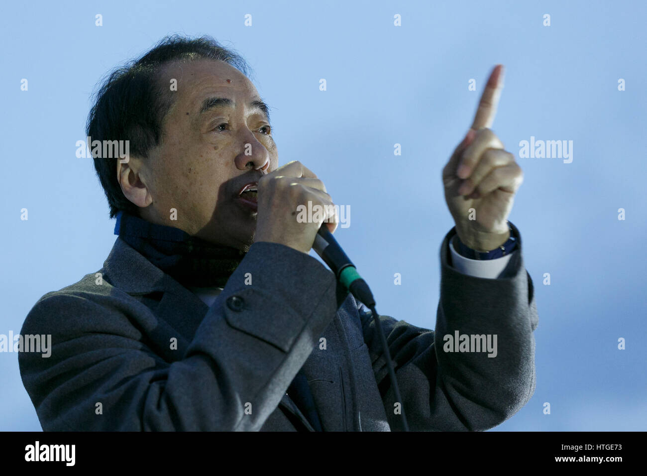 Tokyo, Japan. 11th March 2017.  Japan's former Prime Minister and antinuclear advocate Naoto Kan makes a speech outside the National Diet Building during a rally held by the Metropolitan Coalition Against Nukes on March 11, 2017, Tokyo, Japan. The protest comes during the sixth anniversary of the Great East Japan Earthquake and Tsunami disaster that led to the outbreak of the Fukushima nuclear crisis. Credit: Rodrigo Reyes Marin/AFLO/Alamy Live News Stock Photo