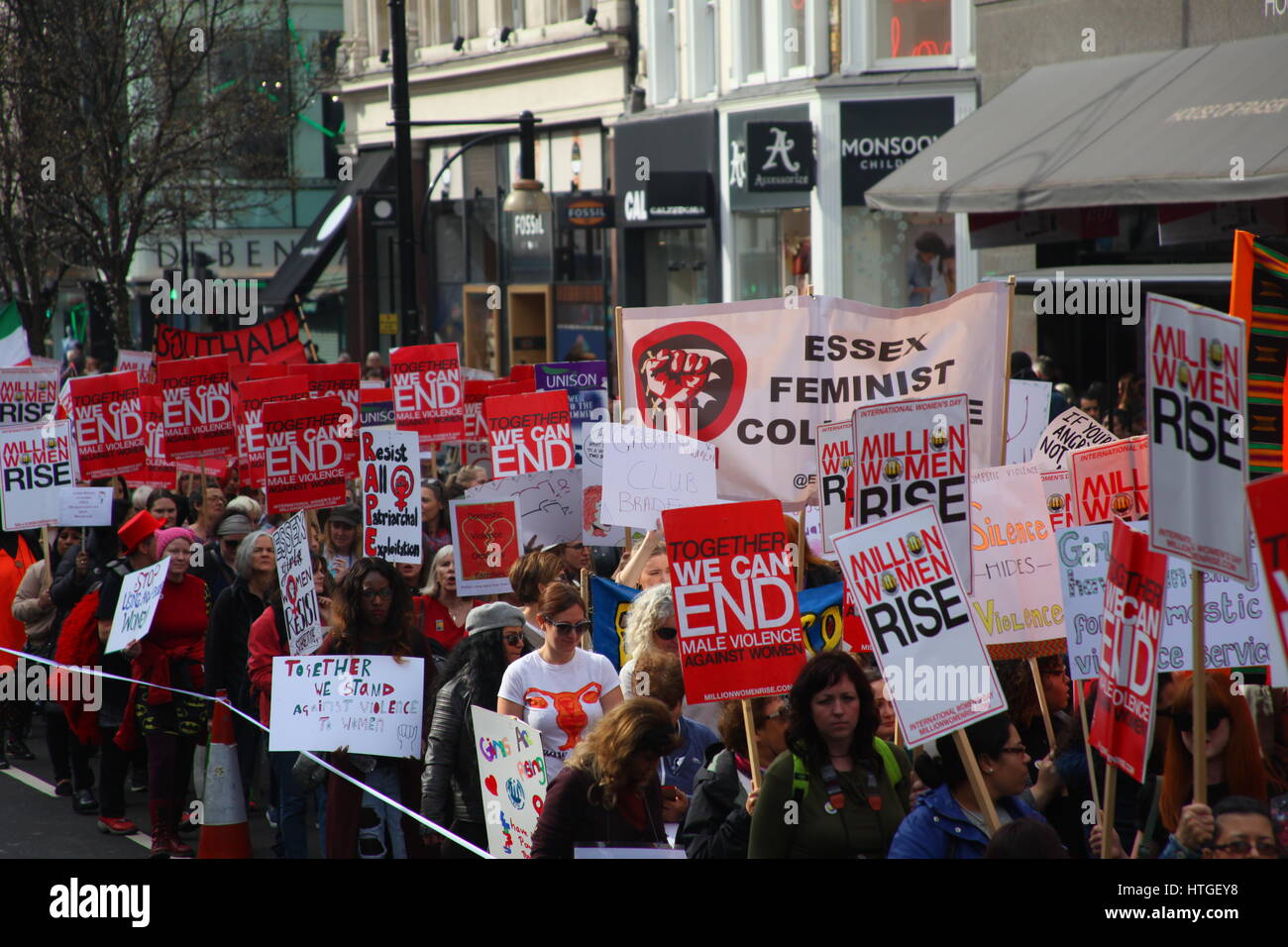 London, UK. 11th March, 2017. Million Women Rise (MWR) believe that male violence against women and children is a global pandemic. Violence devastates the lives of women, our families, and our communities. It also threatens to undermine efforts to bring about sustainable development. Their campaign to end violence against women is an international struggle for female emancipation and liberty. Credit: Penelope Barritt/Alamy Live News Stock Photo
