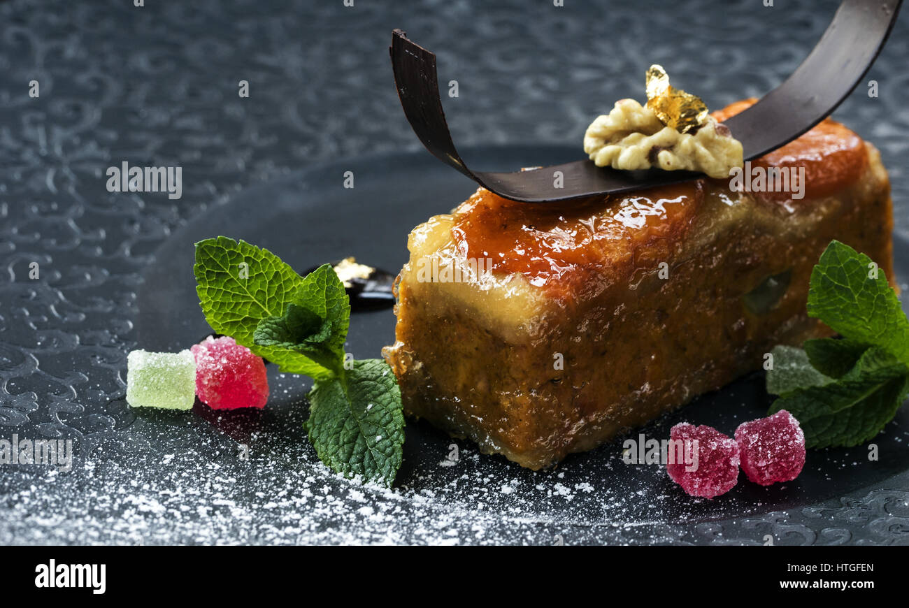 Marzipan dessert. 4th Mar, 2017. Marzipan is a confection consisting primarily of sugar or honey and almond meal (ground almonds), sometimes augmented with almond oil or extract Credit: Igor Golovniov/ZUMA Wire/Alamy Live News Stock Photo