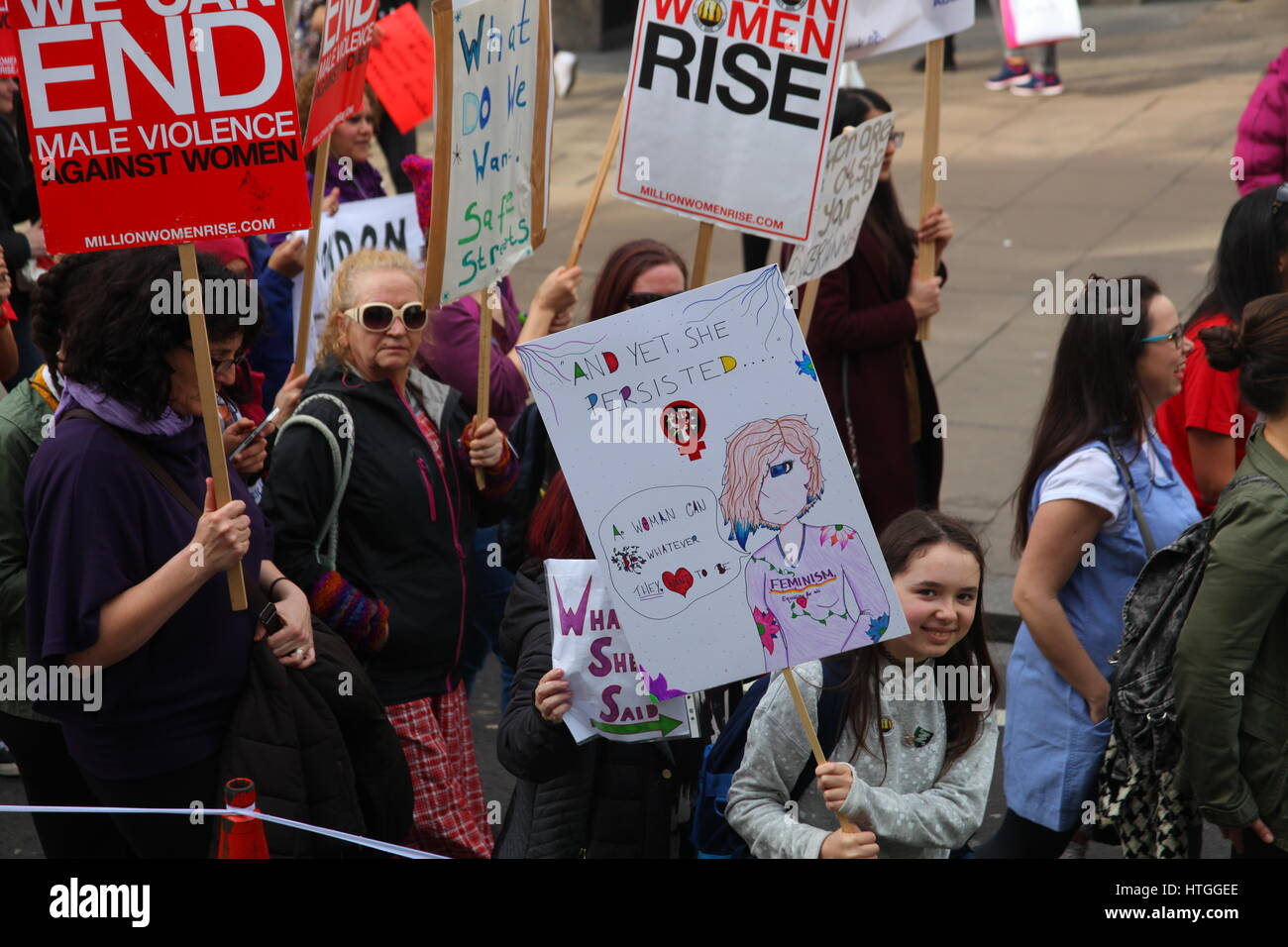 London, UK. 11th Mar, 2017. Million Women Rise (MWR) believe that male violence against women and children is a global pandemic. Violence devastates the lives of women, our families, and our communities. It also threatens to undermine efforts to bring about sustainable development. Their campaign to end violence against women is an international struggle for female emancipation and liberty. Credit: Penelope Barritt/Alamy Live News Stock Photo