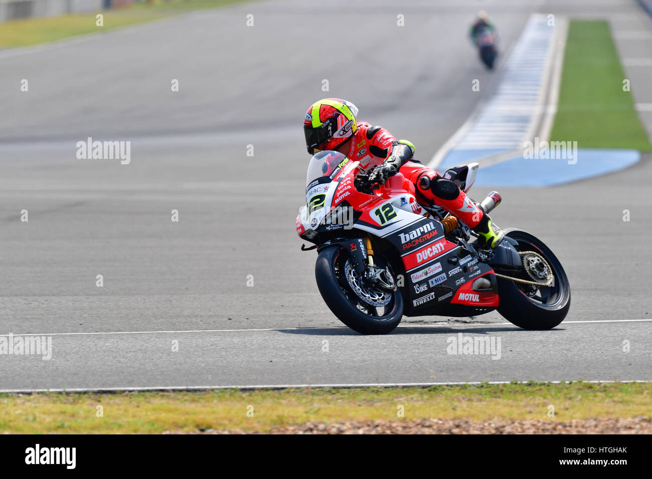 Buriram, Thailand. 11th Mar, 2017. Xavi Fores #12 of Spain with Ducati Panigale R in FIM Superbike World Championship (SBK) at Chang International Circuit on March 11, 2017 in Buriram Thailand. Credit: Chatchai Somwat/Alamy Live News Stock Photo