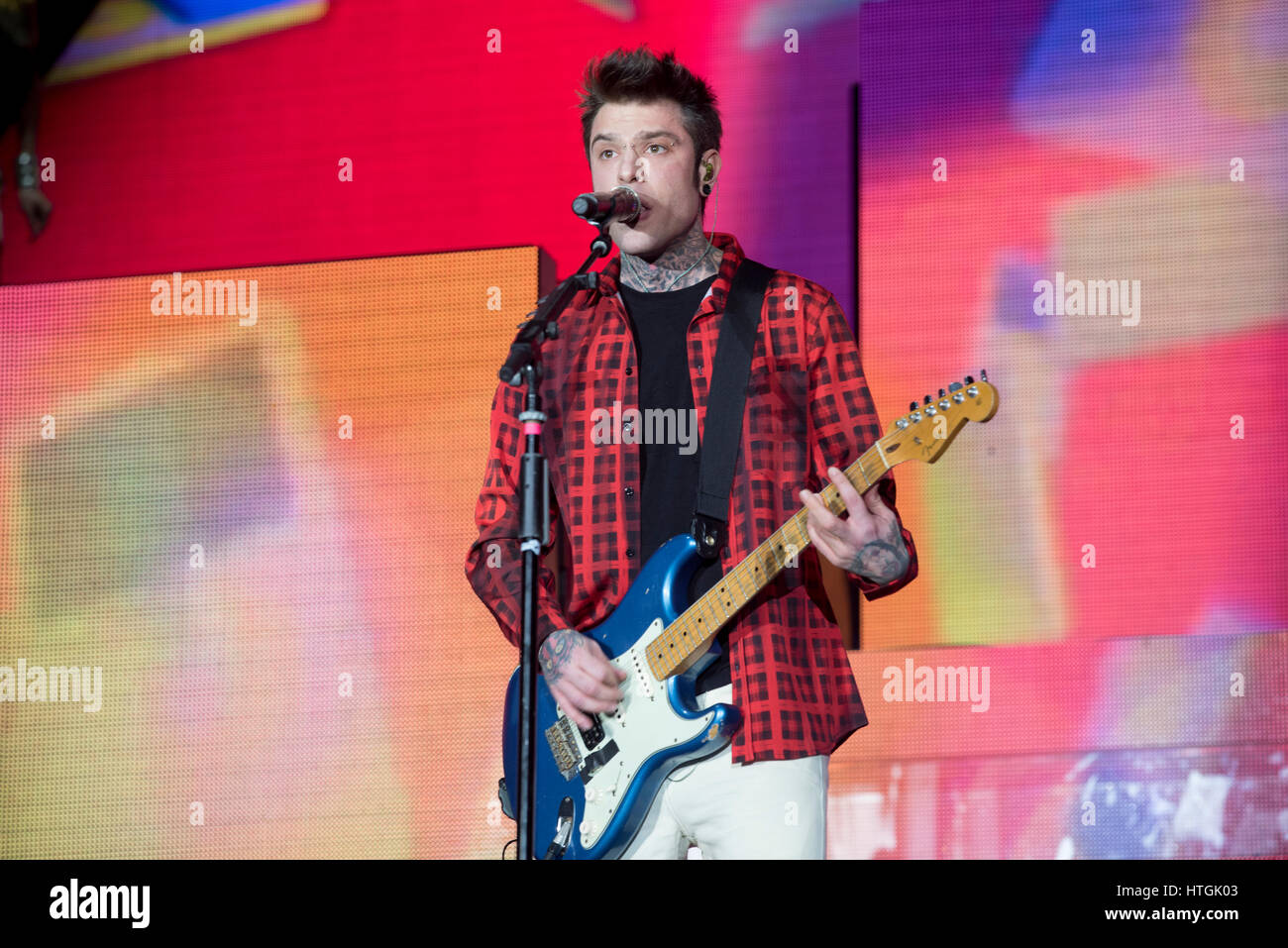 Turin, Italy. 11th March, 2017. J-ax and Fedez performing on Turin at Pala Alpitopur during the 'Comunisti col rolex tour', on march 11th 2017, photos by Credit: Alberto Gandolfo/Alamy Live News Stock Photo