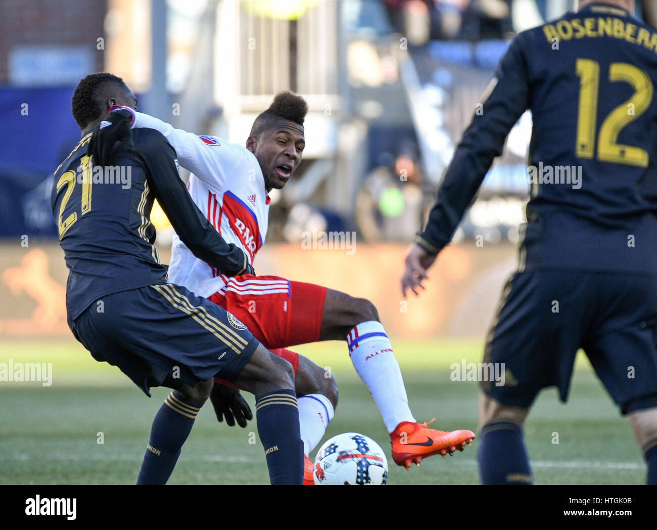 Chester, Pennsylvania, USA. 11th Mar, 2017. Toronto FC's midfielder, ARMANDO COOPER (31) fights DERRICK JONES (21) of the Union for the ball during the match held at Talen Energy Stadium in Chester Pa Credit: Ricky Fitchett/ZUMA Wire/Alamy Live News Stock Photo