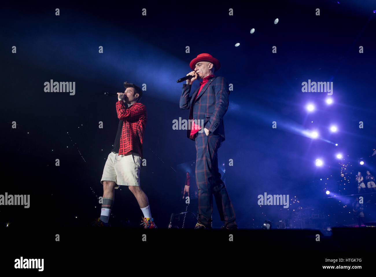 Turin, Italy. 11th March, 2017. J-ax and Fedez performing on Turin at Pala Alpitopur during the 'Comunisti col rolex tour', on march 11th 2017, photos by Credit: Alberto Gandolfo/Alamy Live News Stock Photo