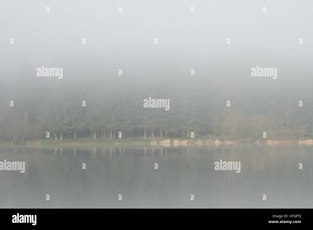 Llwyn On reservoir, Merthyr Tydfil, South Wales. UK weather A foggy