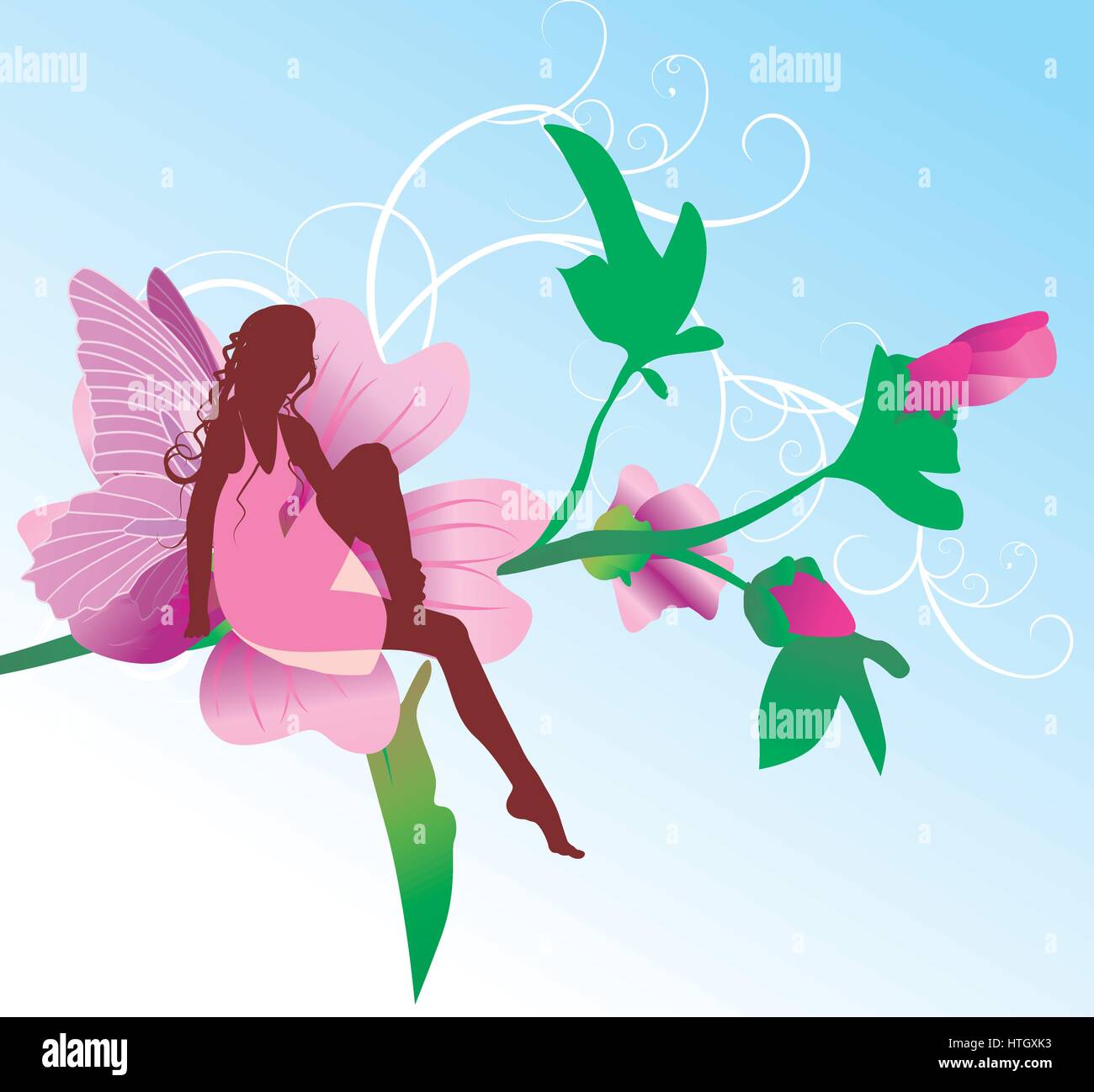 fairy on pink flower sitting Stock Vector Image & Art - Alamy