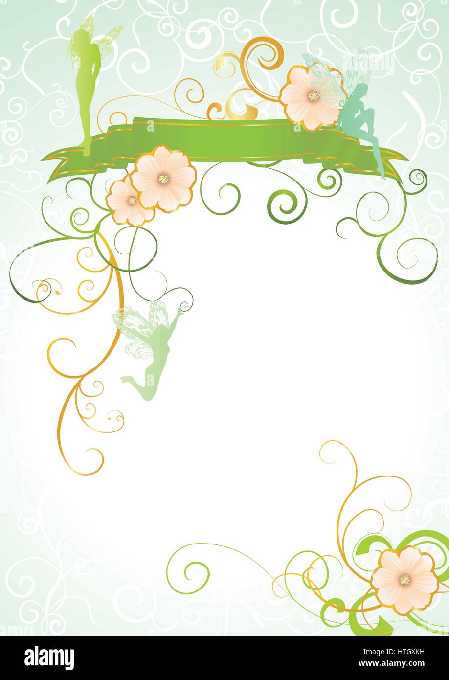 Magic flower pattern with fairies on the green background Stock Vector ...