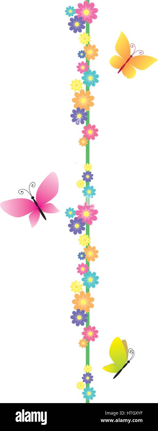 Cartoon Butterfly And Flowers Banner Stock Vector Art