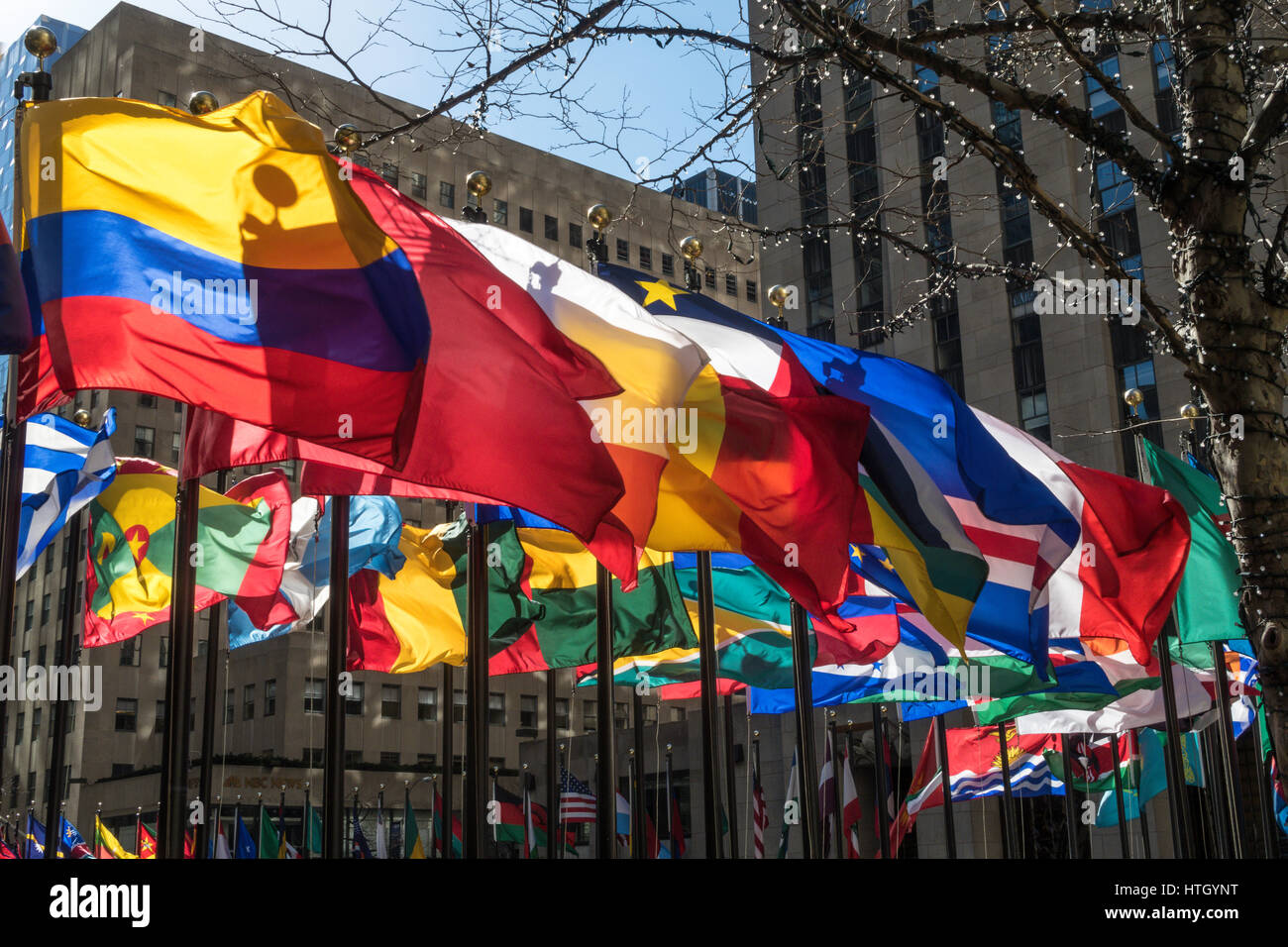 International Nation Flags Displayed at Rockefeller Center, NYC, USA