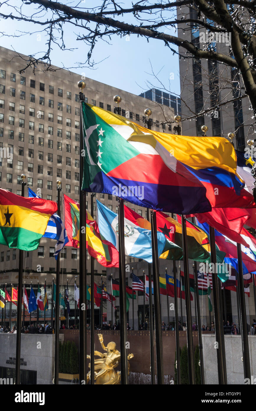 International Nation Flags Displayed at Rockefeller Center, NYC, USA