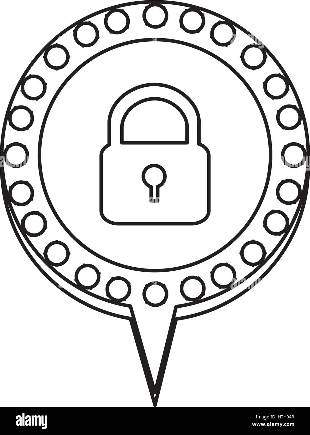 monochrome silhouette of padlock and circular speech with contour ...