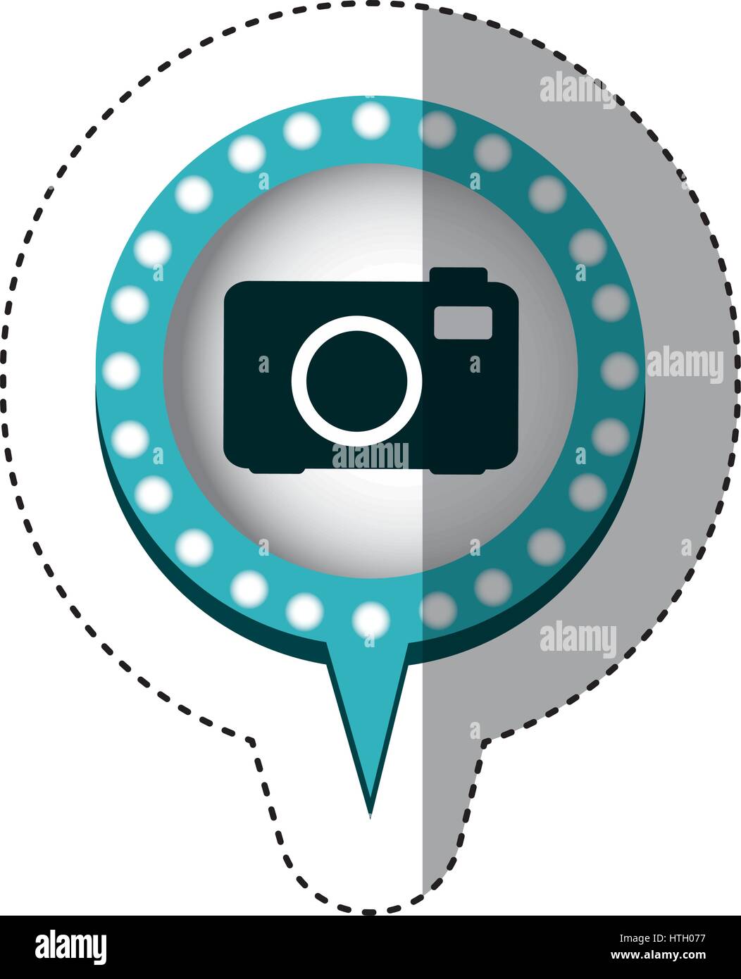 sticker of analog camera in circular speech with blue contour with ...