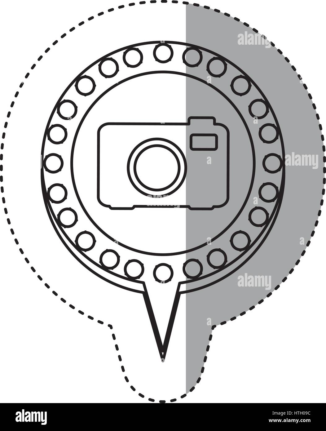 monochrome sticker with analog camera and circular speech with contour ...