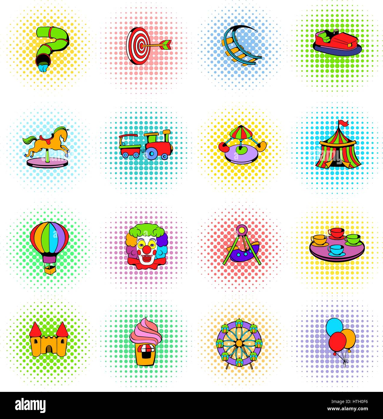 Amusement park set icons in comics style on a white background Stock Vector